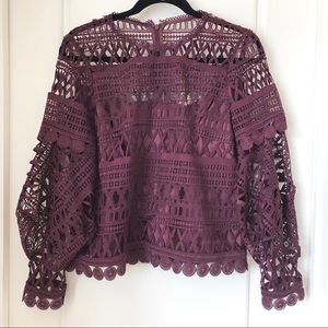 A. MOSS Burgundy Lace Top